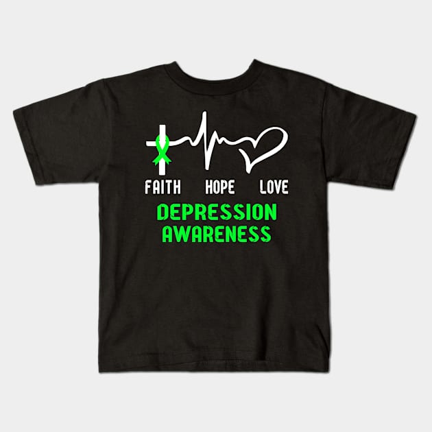 Faith Hope Love DEPRESSION Awaneress Support DEPRESSION Gifts Kids T-Shirt by ThePassion99